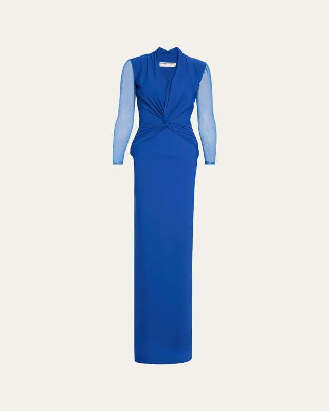 Lalia Twist-Front Illusion Column Gown